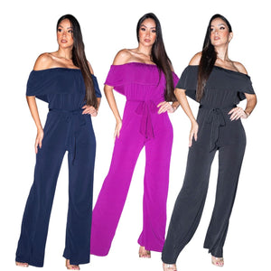 Off shoulder belted jumpsuit