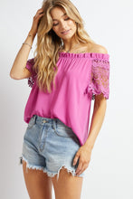 CROCHET LAEC SLEEVE ACCENT OFF SHOULDER TOP