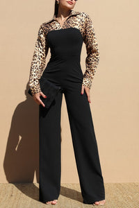 Striped leopard knit top jumpsuit