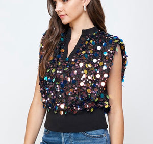 LP7870 Sleeveless Large sequins waist band top