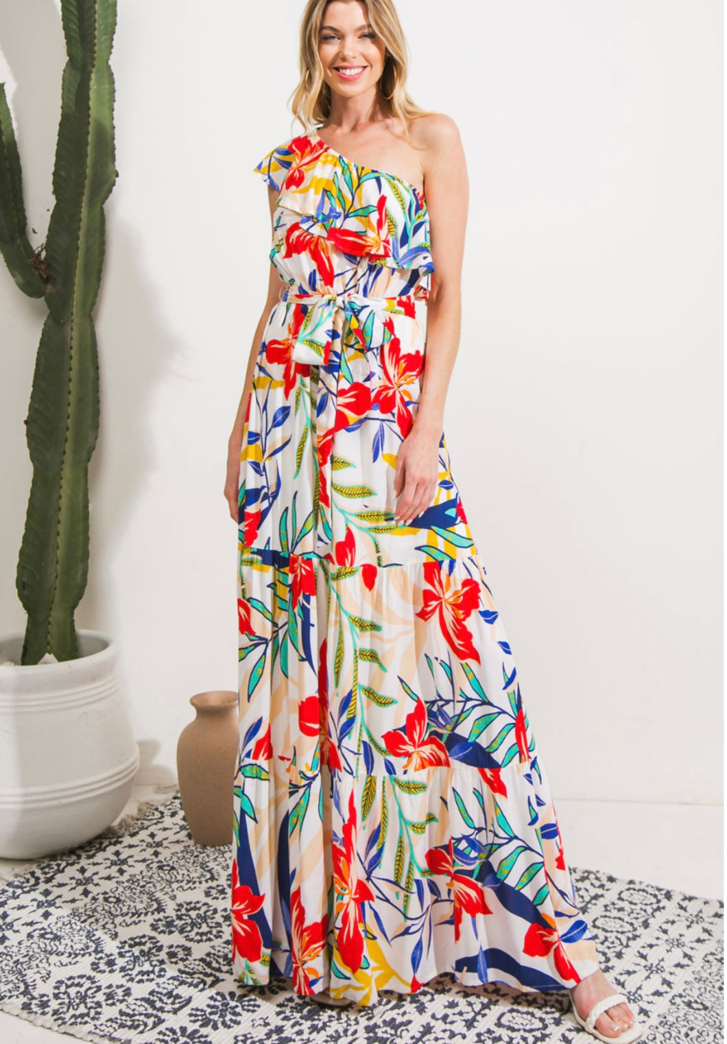 17738 One Shoulder Printed maxi dress