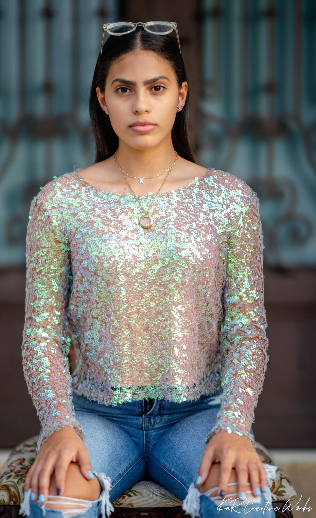 LP7852 long sleeves sequins top