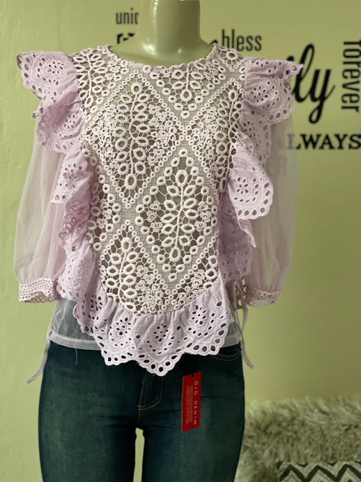 TX6322 lavander crochet double layer top