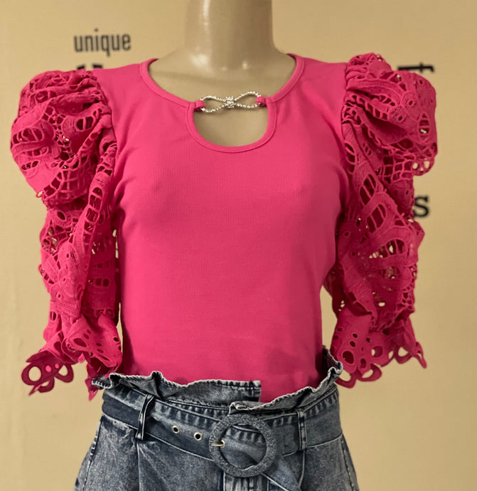 JJ1241 Pink 1/2 sleeve with Jewerly top