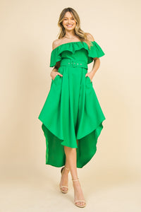 JD6939 Off shoulder low hi dress