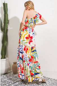 17738 One Shoulder Printed maxi dress