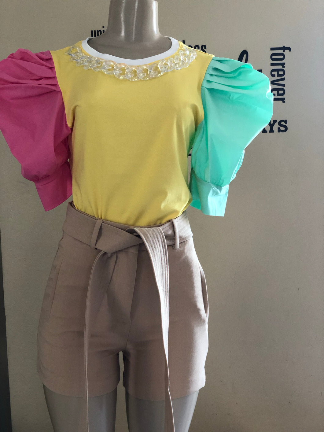 LP7974 Yellow Short Sleeves Puff top