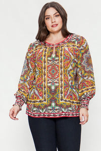 ITP103938 Floral print long sleeve peasant top