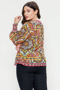 ITP103938 Floral print long sleeve peasant top