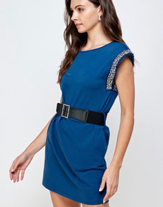 TX6124 Blue short sleeveless solid mini dress