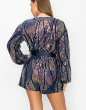 Long sleeves satin sequins romper no