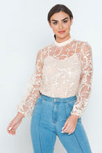 JY8941 Lace Top With details and puff sleeves