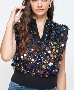 LP7870 Sleeveless Large sequins waist band top