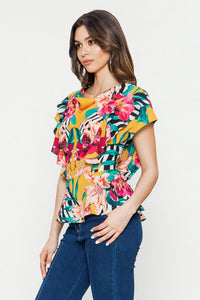 JT8461 Tropical peplum top