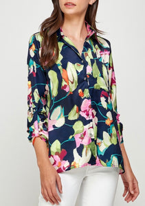 TX7301 Satin long sleeves print shirt