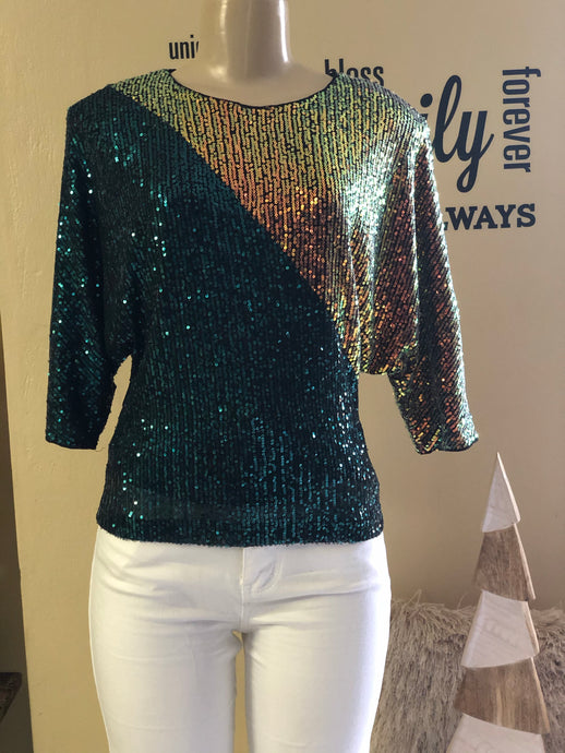 JJ1060 Color Block sequin top