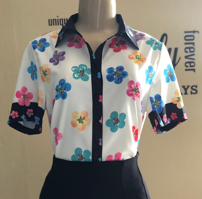 Multi Flowers short sleeves Top