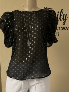 DT13005 Silver dots puff sleeves top