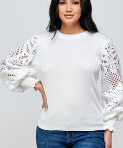 LP1097W Crochet Lace long sleeves Top