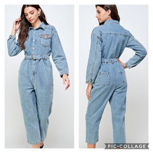 LP1096 jewerly details sleeves denim  jumpsuit