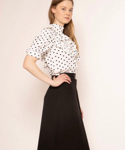 Mesh Fabric Point Half Sleeves Dot Pattern Top