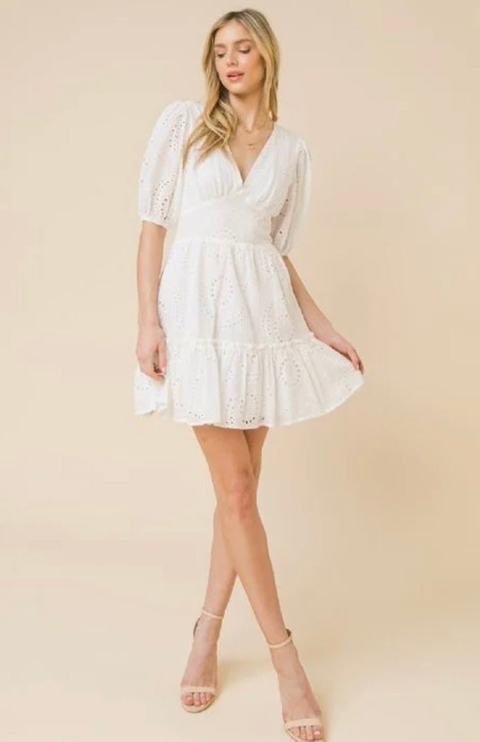 Eyelet v neck dress