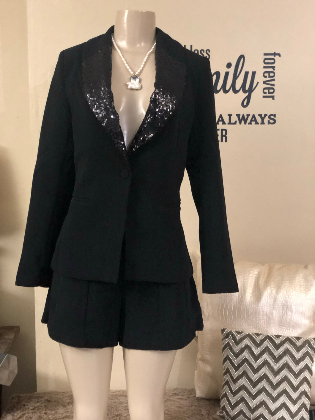 AJ3508 Black sequins blazer