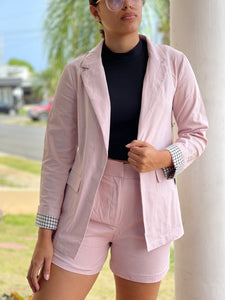 Linen grid cuff blazer jacket