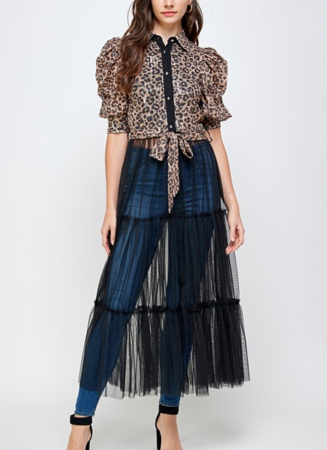 TX6131 Sequins animal Puffed sleeves with long skirt