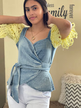 JJ1226 Puff Crochet Denim top