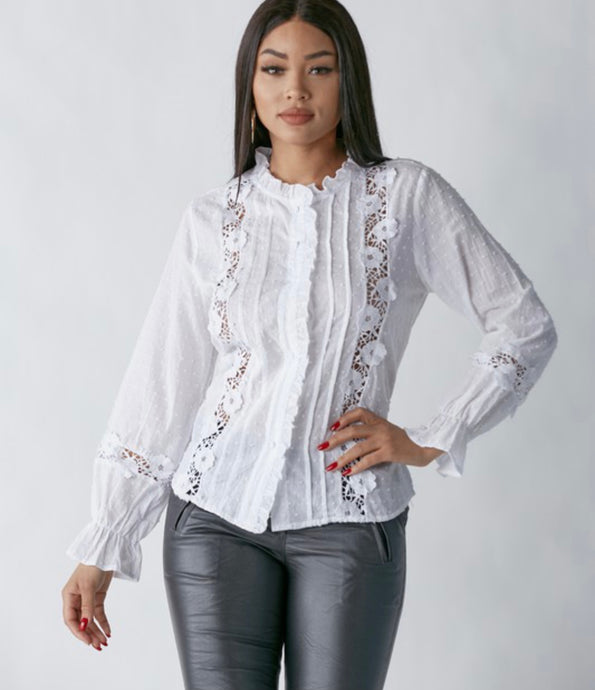 Ruffle sleeves flower blouse