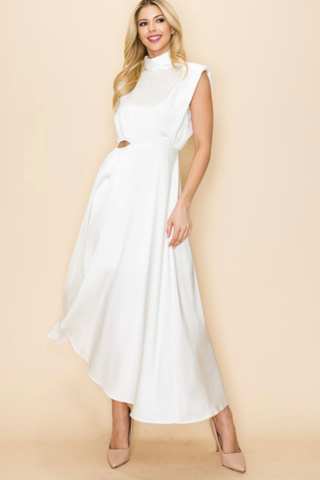 Sleeveless mock neck asymmetrical dress