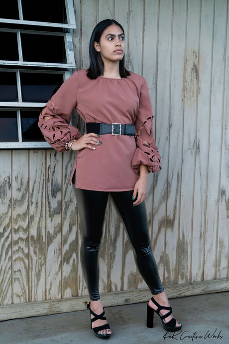 TX6609 Lazor cut long sleeves with belt