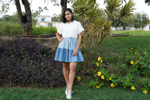 TX6476 Short sleeves tired denim dress