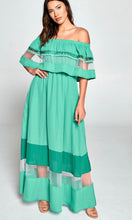 D-2094 Ruffle color block maxi dress