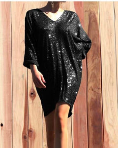 DD3412 Sequins V-neck mini dress