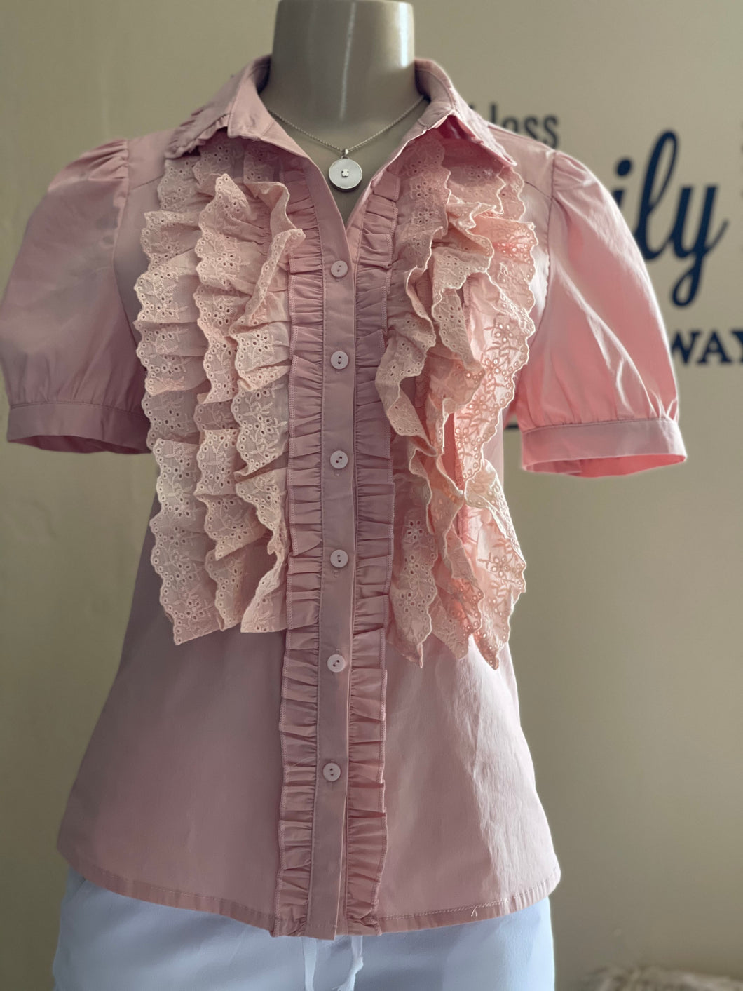 SB895 Pink ruffle eyelet top