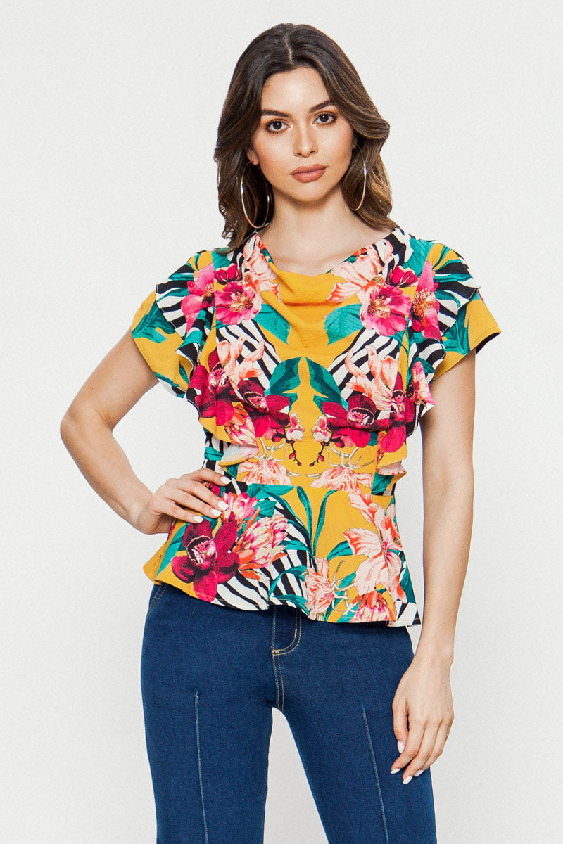 JT8461 Tropical peplum top